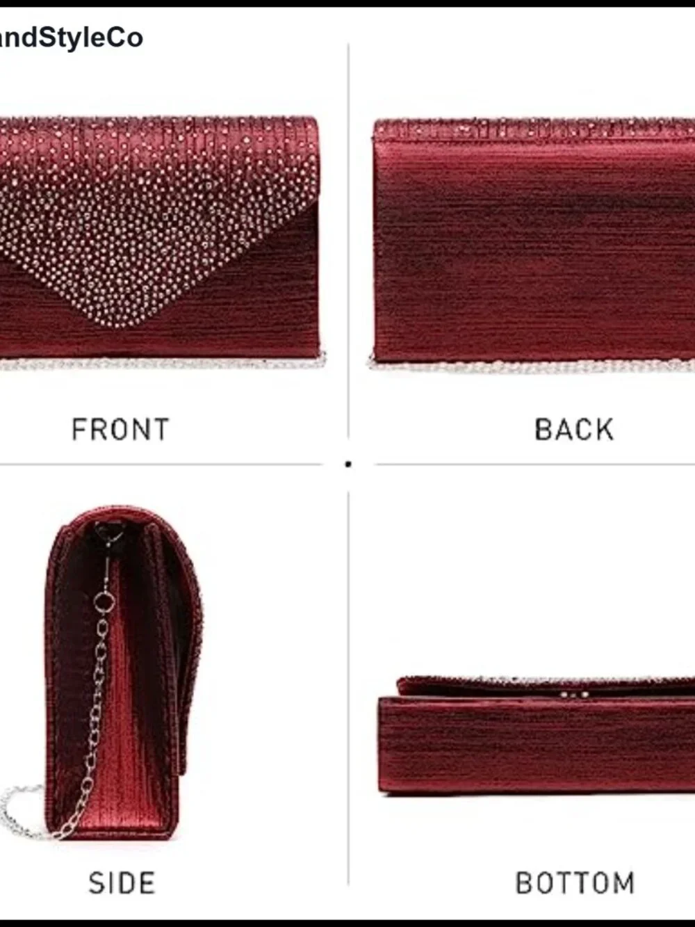 Dasein Rhinestone Frosted Satin Evening Clutch with Chain Strap